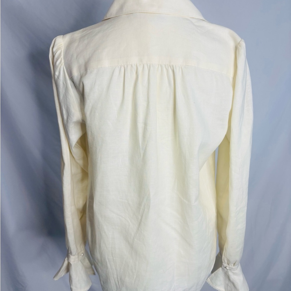 Lauren Ralph Lauren 100% Linen Ruffle Front Pearl Button up Blouse Size tag - Picture 9 of 10